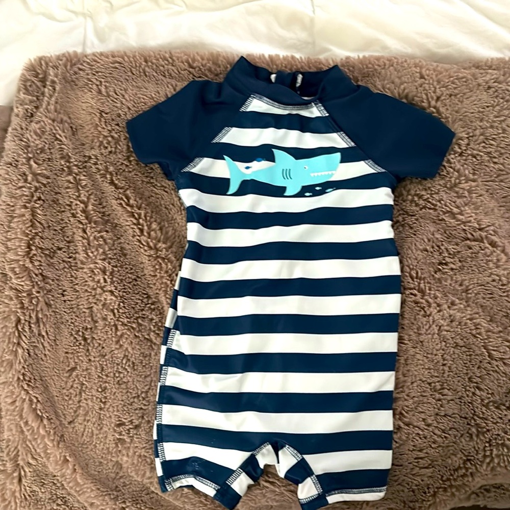 Whale stripe romper swimsuit